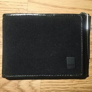 Vintage 2000s Guess Sport Black Leather & Nylon Wallet Classic Tri Fold NEW